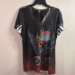 Route 66 Black and Blue V-Neck Tee